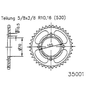 Honda CB 350 400 Four Stahl Kettenrad Schwarz 38 Z Sprocket